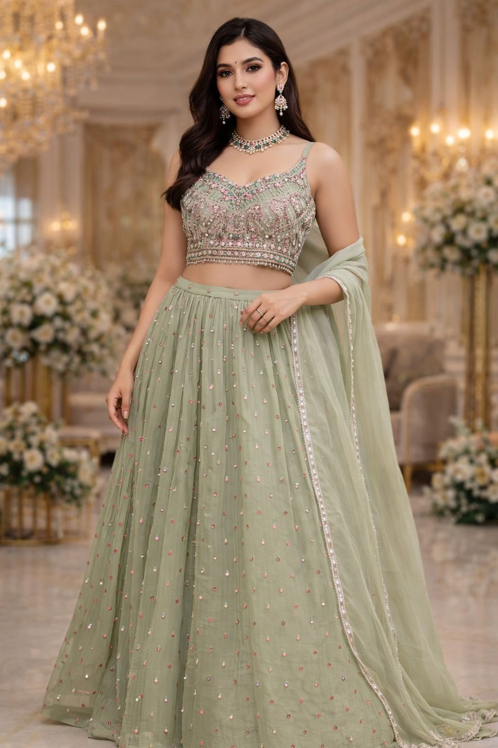 Ivory Indo-Western Sleeveless Sharara Set with Bead Work & Sheer Dupatta