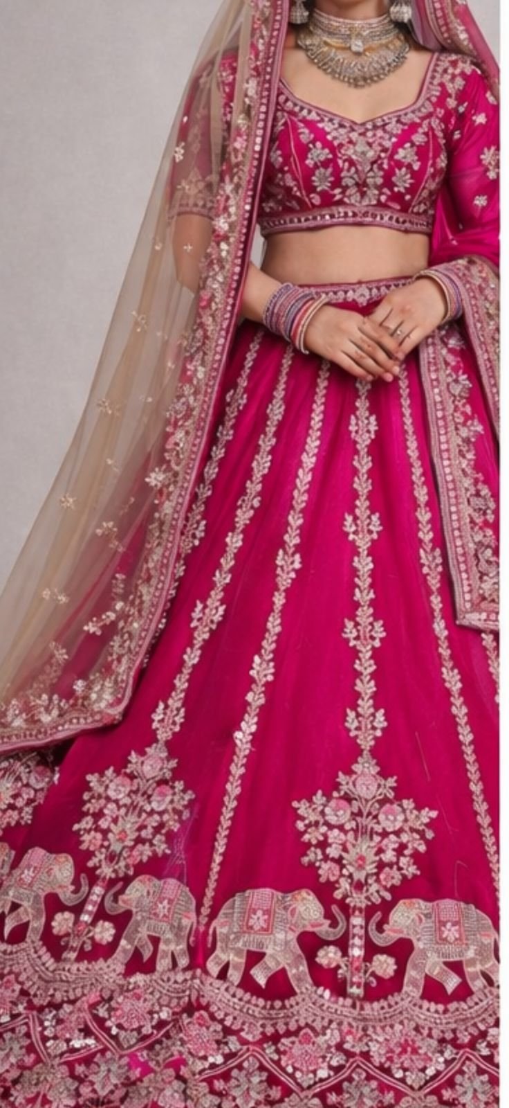 Bright Magenta Pink Royal Bridal Lehenga - Image 4